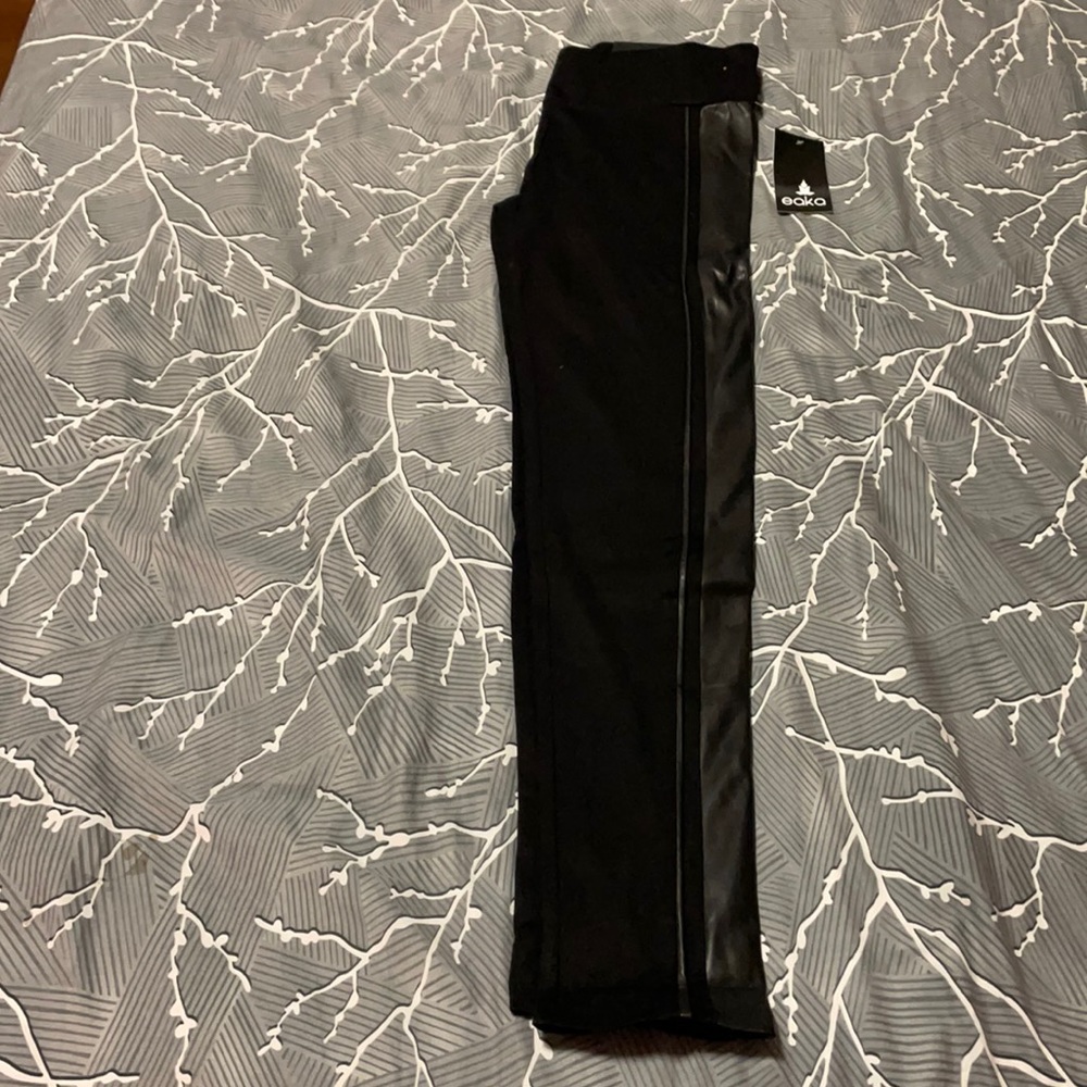 NWT Eaka Spandex Leggings with Leather Stripe